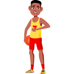 Young Boy In Sports Uniform Holding A Basketball Ready For A Game Or Practice Full Body Cartoon Character Illustration Isolated On White Background