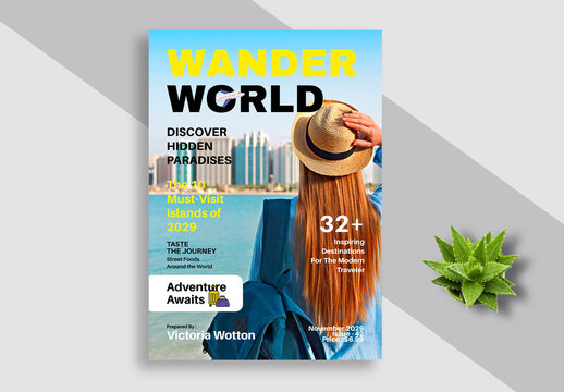 Modern Tropical Travel Magazine Cover Design Layout