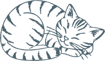 Sleeping curled cat line art