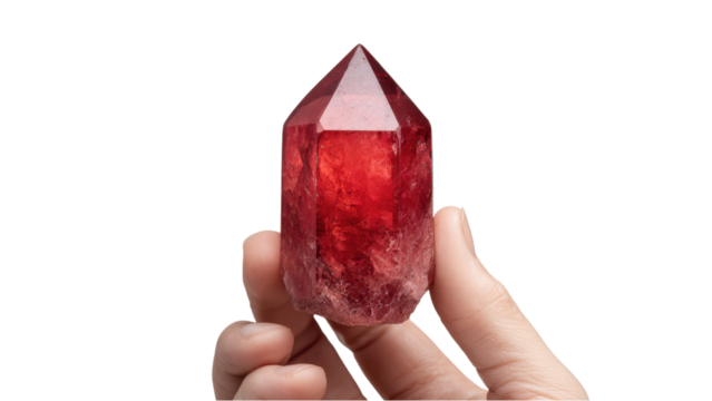 Hand Holding a Red Crystal Point on White Background - Powered by Adobe