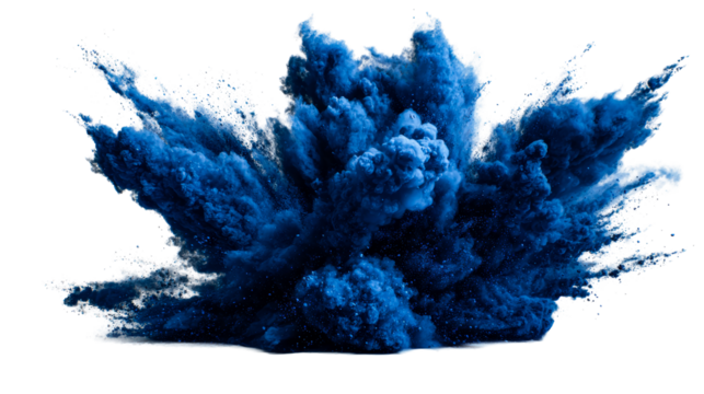 Explosion of Vibrant Blue Powder Against White Background