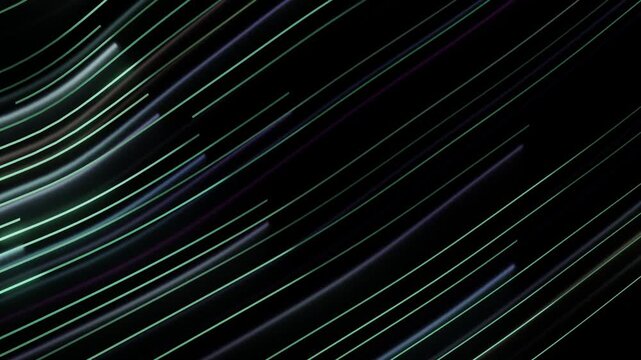 Abstract wavy green lines moving fast through space