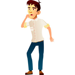 Young Asian Schoolboy Standing with Hand on Mouth Expressing Surprise or Disbelief against a Transparent White Background