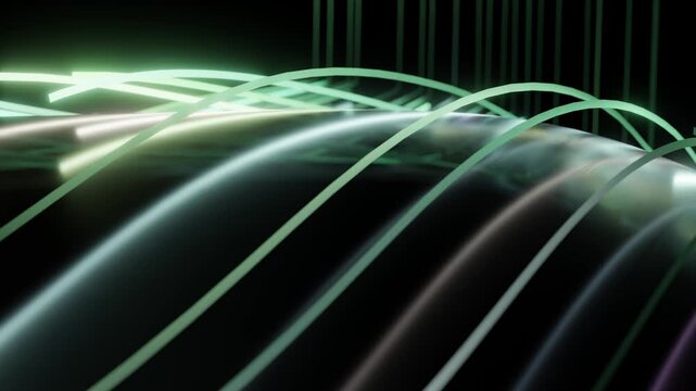 Glowing green neon lines creating an abstract light wave