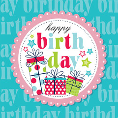 Happy birthday card with lettering and gifts