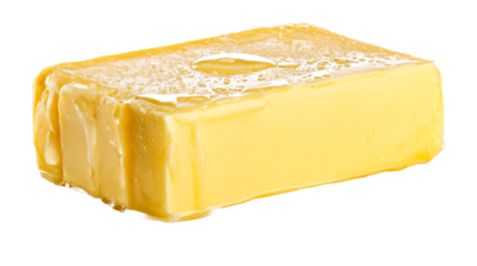 Melted Butter Block With Water Droplets on White