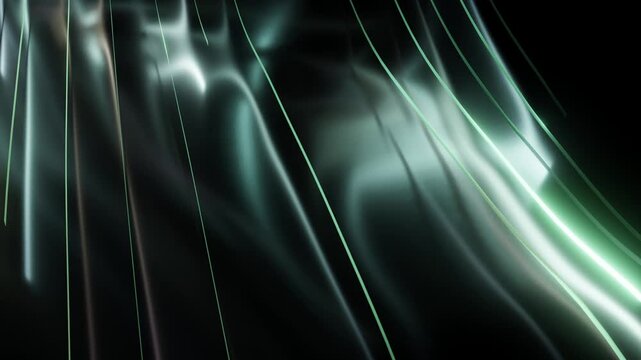 Glowing wavy lines pulsating on a dark reflective surface