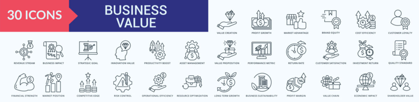 Business Value Icon Set Line Illustration Vector 