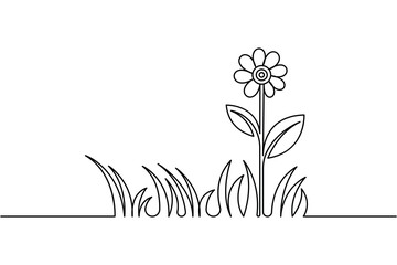 Grass and flower one line drawing minimalist style outline vector illustration
