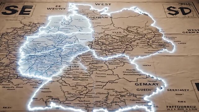 Illuminated Map of Germany with Glowing Borders and Regional Divisions. - Powered by Adobe