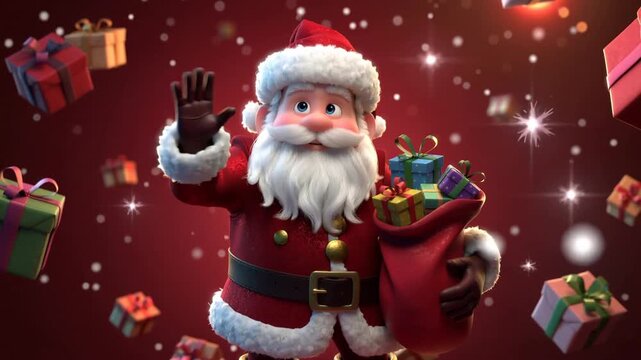 Illustration of Santa Claus waving at the camera