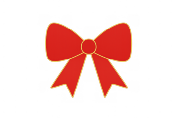 Red bow with golden outline on transparent background, symbolizing celebration, gifting, christmas, and holidays