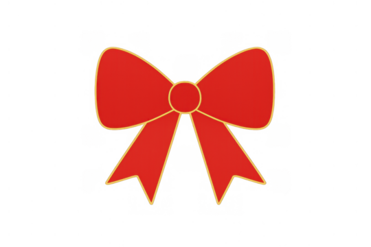 Red bow with golden outline on transparent background, symbolizing celebration, gifting, christmas, and holidays