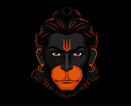 Indian god hanuman face with black background, vector illustration design
