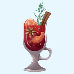 warming drink on a light background. Red berry mulled wine with star anise, berries, and herbs.