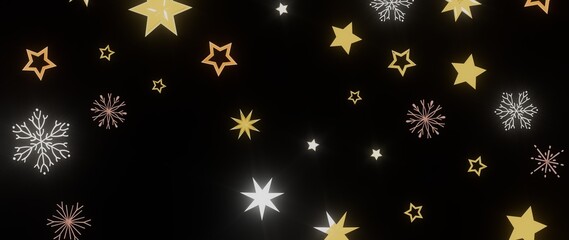 Beautiful winter background with golden stars and snowflakes. Perfect for holidays, Christmas, and New Year.