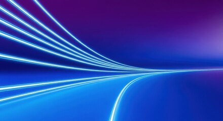 Abstract blue and purple light trails flowing into the distance