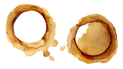 Two coffee cup stains on white background