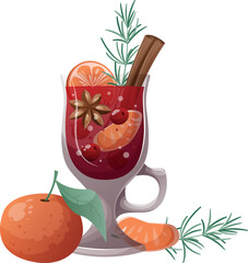 warming drink. Mulled red berry wine with star anise, rosemary, orange, berries, and herbs.