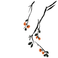 Ink Painting of Persimmon Branches Chinese painting