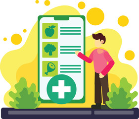 Healthy diet app nutrition guide illustration
