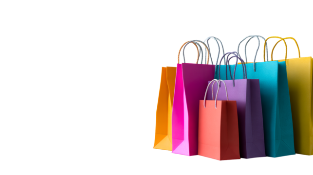 Variety of colorful shopping bags lined up