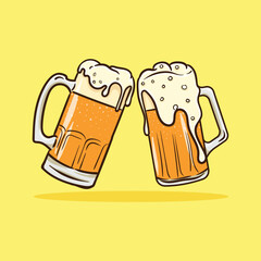 Cheering illustration with big glass of beer for book cover sticker decoration element and banner