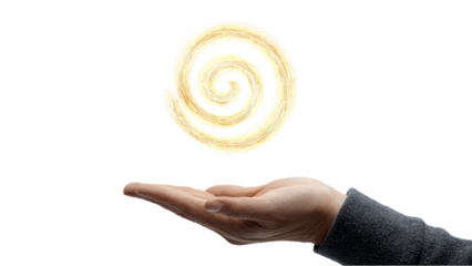 Hand Reaching for a Magical Golden Spiral, Abstract Concept