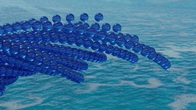 Abstract blue molecular structure floating in the sky