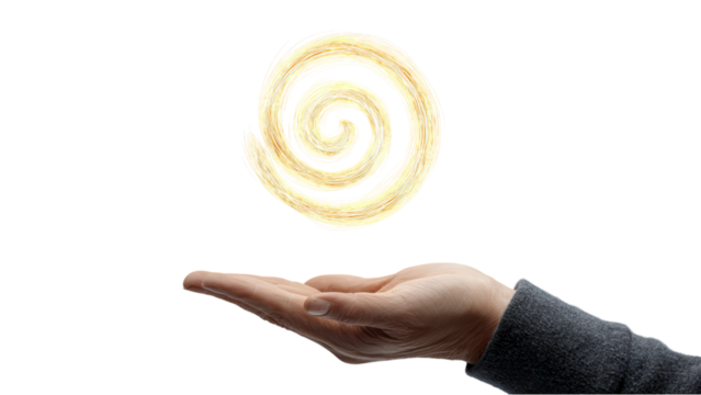 Hand Reaching for a Magical Golden Spiral, Abstract Concept