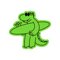 Vector logo design template and graphic element for advertising, branding, posters and banners, funny cartoon illustration with smiling character and mascot, surf doodle