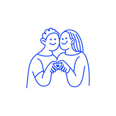 Vector logo design template and graphic element for advertising, branding, heart shape and love, funny cartoon illustrations with smiling characters, valentine day mascot, happy couple