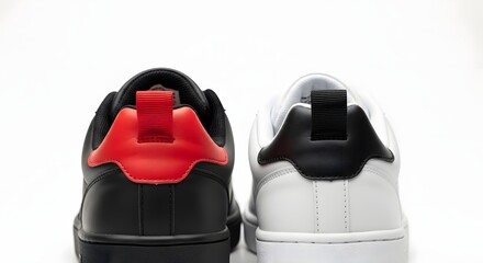 Naklejka premium Back view of black and white sneakers with red accent detail