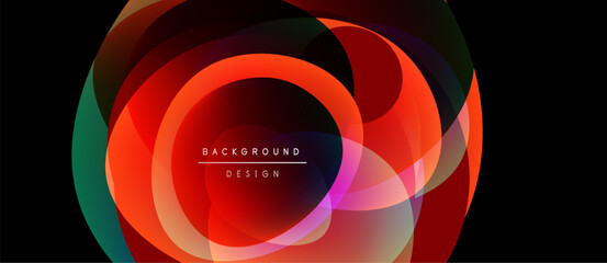 Obraz premium Abstract design features overlapping colorful circles. Red dominates with green, purple accents. Text reads background design. Modern, vibrant composition.