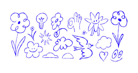 Vector hand drawn doodles, sketches, icons and illustrations, for presentations, banners, scrapbooking, arrows, clouds, stars