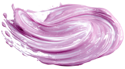 Swirling pink liquid splash with droplets and highlights