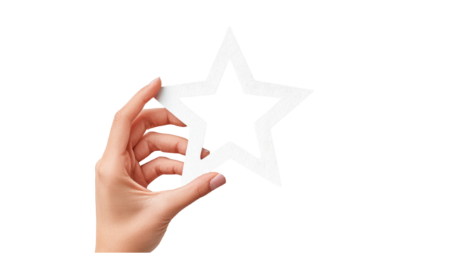 Hand Holding Blank White Star Shape on White Background