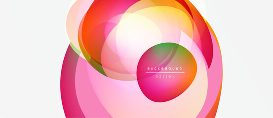 Fototapeta premium Abstract colorful layers create dynamic circular design. Gradient shades blend, forming modern background element. Soft curves suggest movement, energy.