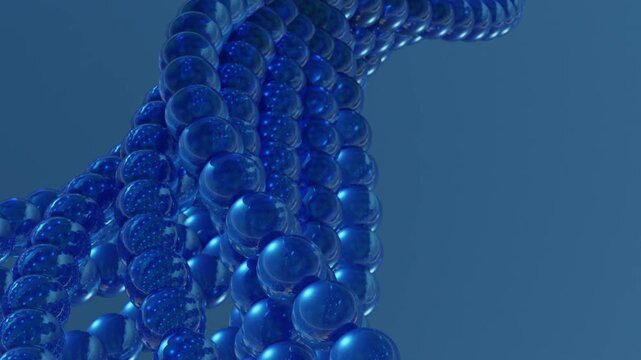 Abstract blue molecular structure spiraling and unfolding