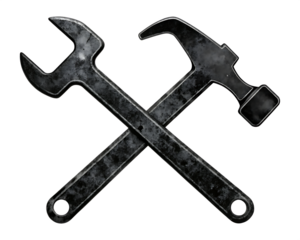 Hammer and wrench crossed silhouette isolated on white background ,PNG. AI Generated