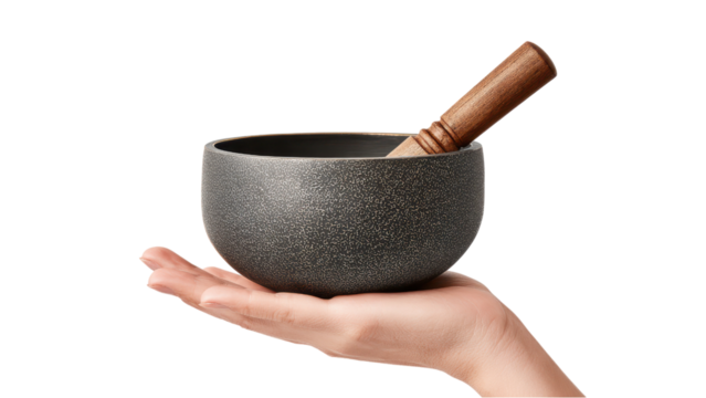 Hand Holding Singing Bowl: Sound Therapy and Meditation Concept - Powered by Adobe