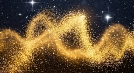 Abstract festive background with gold glitter Christmas particles glowing light flare confetti sparkle stars magic dust luxury texture shiny glow celebration illustration