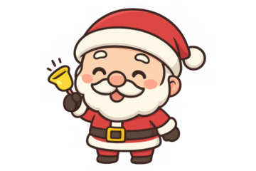 Santa claus cartoon ringing bell, character celebrating christmas holiday seasons, cute festive mascot for kids fun