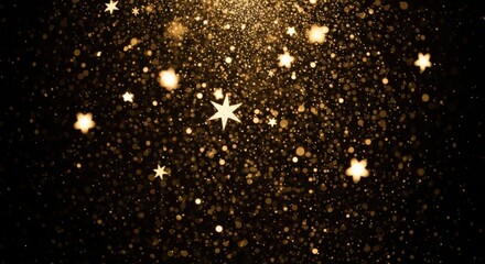 Abstract festive background with gold glitter Christmas particles glowing light flare confetti sparkle stars magic dust luxury texture shiny glow celebration illustration