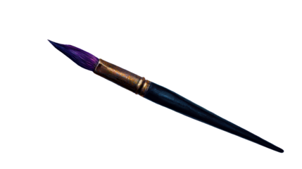 Paintbrush with purple watercolor paint strokes
