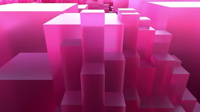 Abstract flying over a pink blocky landscape