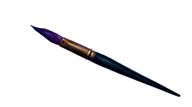 Paintbrush with purple watercolor paint strokes