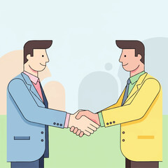 Fototapeta premium Illustration of two businessmen shaking hands, symbolizing partnership, agreement, and successful collaboration in a professional setting