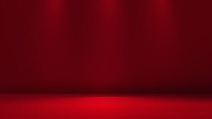 Red studio background. Abstract limbo podium studio room. Dark red gradient wall floor and...