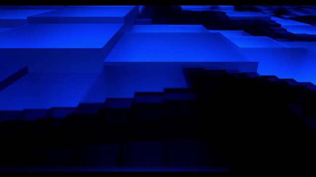Abstract blue cube landscape slowly moving